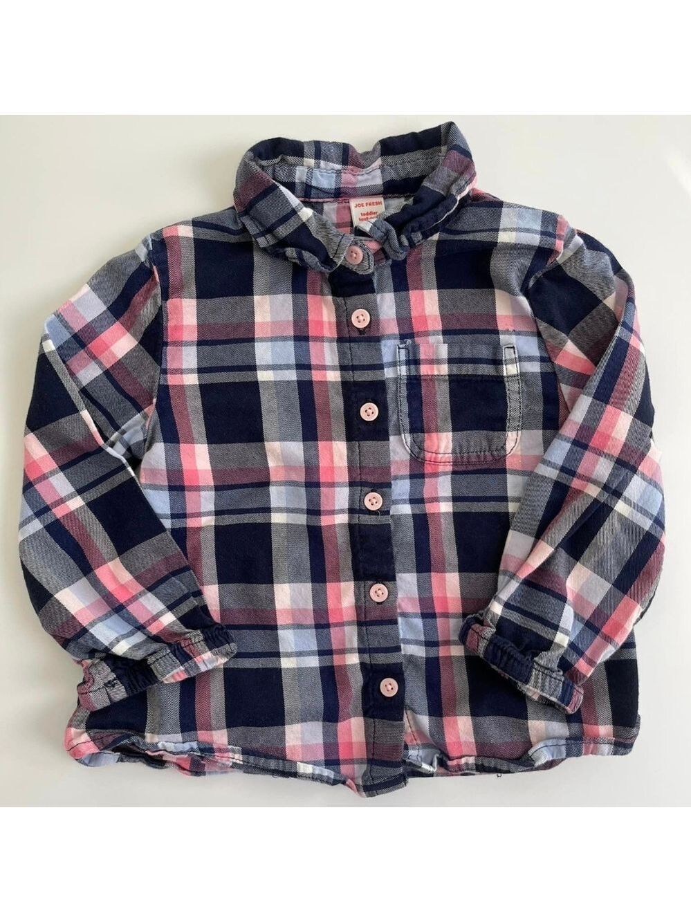 🩵 4/$20 Joe Fresh Navy and Pink Plaid Button Down Shirt